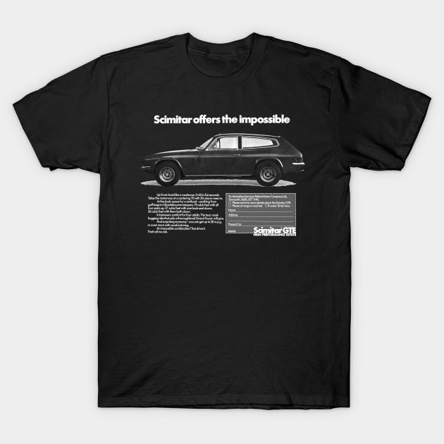 RELIANT SCIMITAR GTE - advert T-Shirt by Throwback Motors